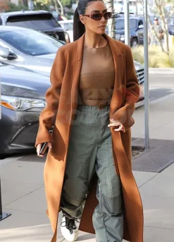 Kim Kardashian Brown Long Wool Coat