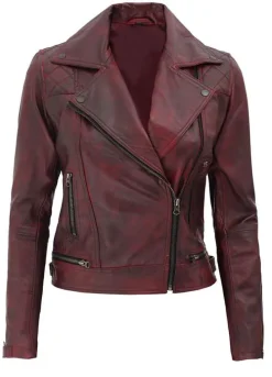 KIMBERLEY WOMENS QUILTED LEATHER MOTORCYCLE RED JACKET