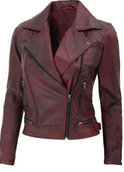 KIMBERLEY WOMENS QUILTED LEATHER MOTORCYCLE RED JACKET