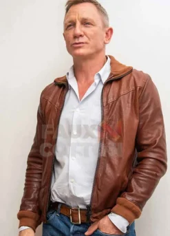 Knives Out Daniel Craig Brown Leather Jacket