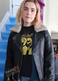 let it snow (Angie) Kiernan Shipka Black Leather Jacket