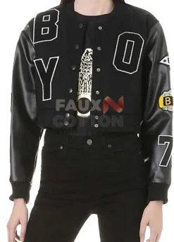 Letterman Boy Black London Crop Varsity Jacket
