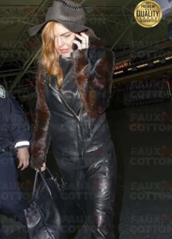 lindsay lohan fur sleeve leather jacket