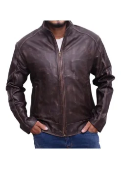 MATT DAMON JASON BOURNE DISTRESSED BROWN LEATHER JACKET