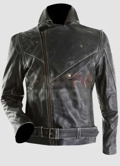 Men Distressed Slim Fit Black Biker Leather Jacket
