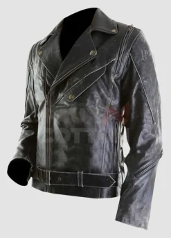 Men Distressed Slim Fit Black Biker Leather Jacket