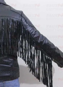 Men Fringed Tassel Fringe Classic Diamond Biker Jacket