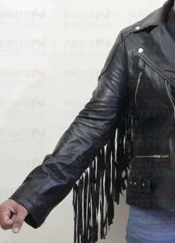 Men Fringed Tassel Fringe Classic Diamond Biker Jacket