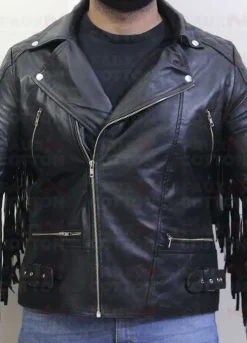 Men Fringed Tassel Fringe Classic Diamond Biker Jacket