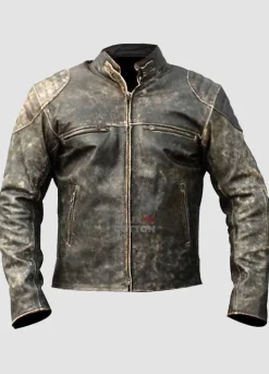 Mens Antique Retro Biker Distressed Leather Jacket