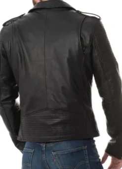 MEN'S ASYMMETRICAL ZIPPER STYLISH BLACK LEATHER BIKER JACKET