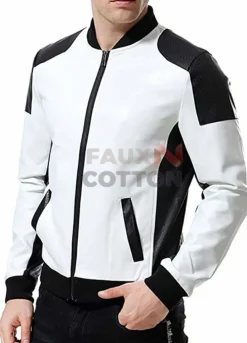 Mens Black And White Leather Biker Jacket