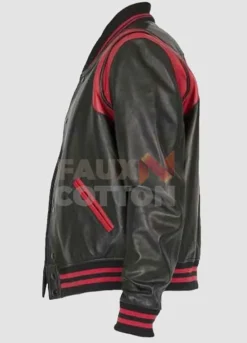 Men's Black Bomber With Red Stripes Leather Jacket