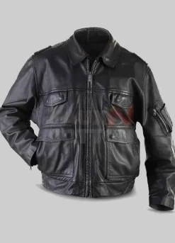 Men's Black German Police leather Jacket