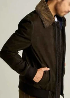 Men’s Bomber Fur Collar Dark Brown Jacket