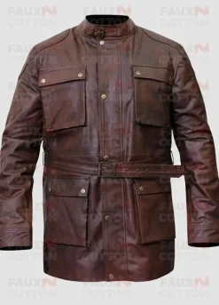 Men's Brown Belted Distressed Leather Jacket