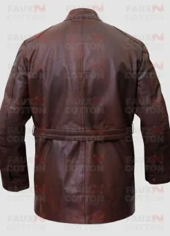 Men's Brown Belted Distressed Leather Jacket