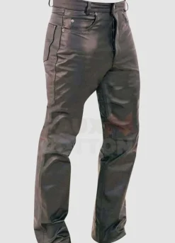 Men's Button Fly Fitted Leather Pants