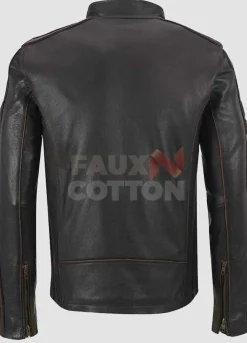 Men's Cafe Racer Stripe Brown Leather Jacket