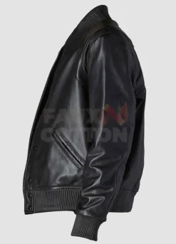 Men's Classic Black Bomber Varsity Leather Jacket