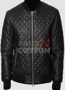 Men's Diamond Quilted Bomber Leather Jacket
