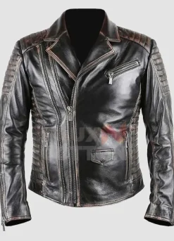 Men's Distressed Motorcycle Leather Jacket