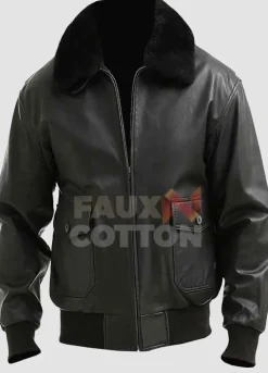 Mens G1 Black Bomber Fur Collar Leather Jacket