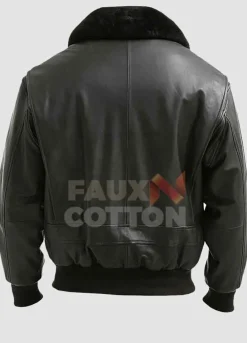 Mens G1 Black Bomber Fur Collar Leather Jacket