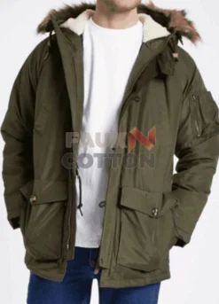 Mens Lee Dark Green Fur Trim Parka Jacket