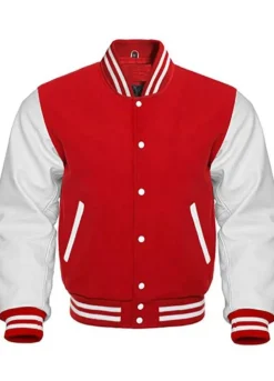 MEN'S RED AND WHITE COLLEGE BOMBER JACKET