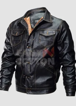 Men's Shirt Collar Leather Motorcycle  Jacket