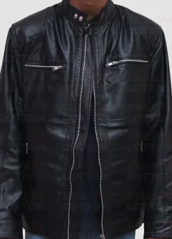 Men's slim fit black biker leather jacket