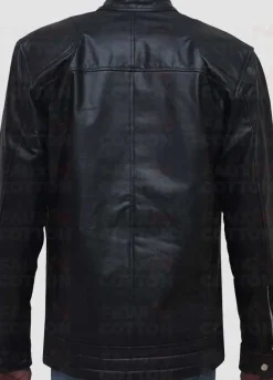 Men's slim fit black biker leather jacket