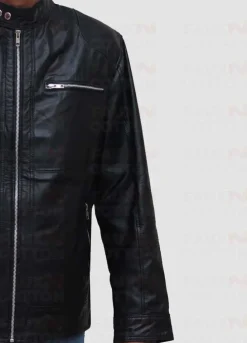 Men's slim fit black biker leather jacket