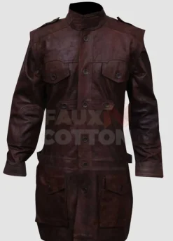 Men's Tall Brown Armor Leather Biker Coat