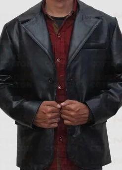 Men's Two Button Black sheepskin Blazer Jacket