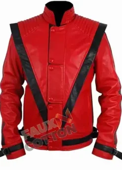 Michael Jackson Thriller Red Black Leather Jacket