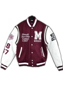MOREHOUSE COLLEGE MOTTO 2.0 WHITE & MAROON VARSITY JACKET