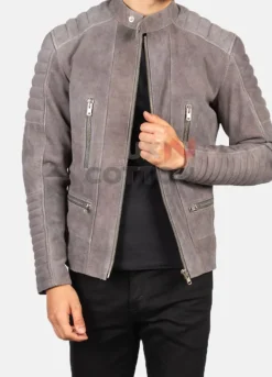 Motorcycle Damian Grey Suede Biker Jacket