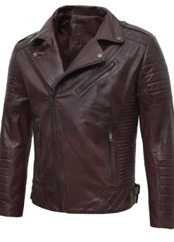 PRESTON MENS ASYMMETRICAL BROWN LEATHER JACKET