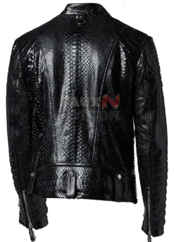 Python Print Leather Black Biker Slim-Fit Craftsmen Jacket