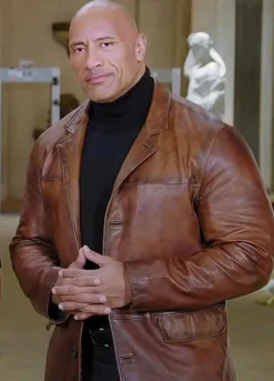 RED NOTICE (AGENT JOHN HARTLEY) DWAYNE JOHNSON BROWN LEATHER COAT