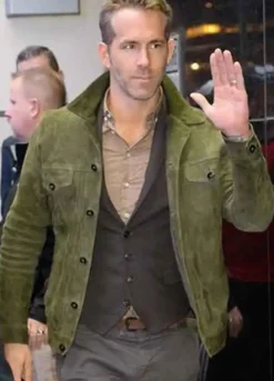 RED NOTICE (NOLAN BOOTH) RYAN REYNOLDS GREEN SUEDE JACKET