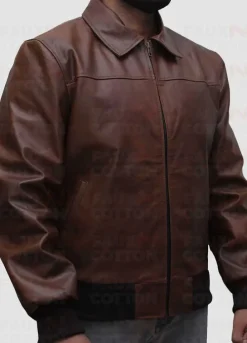 Shirt Collar Slim Fit Brown Leather Jacket