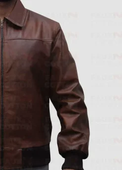 Shirt Collar Slim Fit Brown Leather Jacket