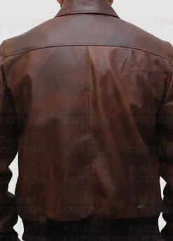Shirt Collar Slim Fit Brown Leather Jacket