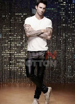 Singer Adam Levine Black Leather Pant