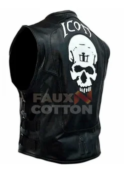 Skull Regulator Icon Biker Black Leather Vest