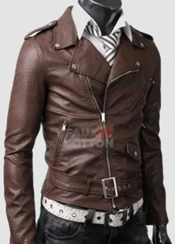 Slim Fit Belted Rider Light Brown Cowhide Jacket