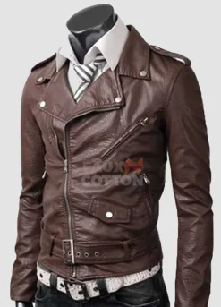 Slim Fit Belted Rider Light Brown Cowhide Jacket